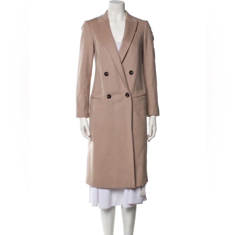 All Saints Women's Tan Double-Breasted Coat XS 0 Wool Silk Cashmere Luxury